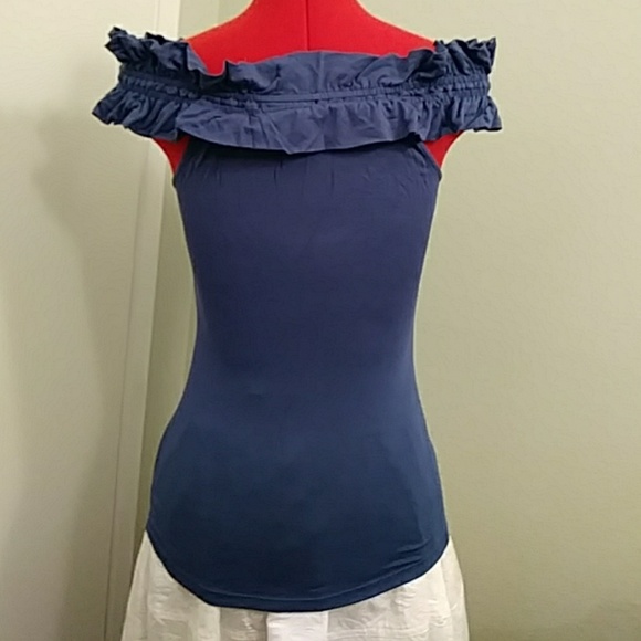 BCBGMaxAzria | Tops | Bcbg Cute Blue Ruffle Off The Shoulder Top | Poshmark